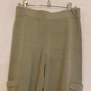 Sage green wide leg warm cozy knit Pants with pockets